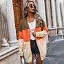 Top Long Sweater Jacket Open Front Women Color Clash Block Rainbow Cardigan