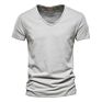 V-Neck T-Shirt Men 100% Combed Cotton Solid Short Sleeve T Shirt Men Fitness Undershirt Male Tops Tees