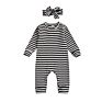 Waffle Stripe Long Sleeve Jumpsuits Infant Baby Unisex Boys Girls Rompers Headbands Set