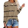 Women Style Tops Striped O-Neck T Shirt Splicing Long Sleeve Top Female Loose Tee Shirts