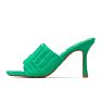 Women Towel Heels Square Toe Slip on Sandals High Heel Mules Shoes