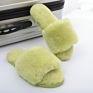 Women's Soft Indoor Home Fluffy Fuzzy Sheep Slippers Real Wool Fur Sheepskin Open Toe Fur Slides Slippers