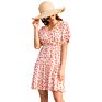 Womens Stripe Midi Dresses V Neck Polka Dot Ruffles Short Sleeve Kimonos Ladies Boho Dresses with Belt