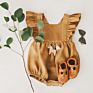X107084 Fly Sleeved Baby Linen Cotton Girls Jumpsuit Rompers Green Pink Bodysuits
