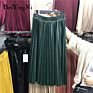 Yellow Black Long Skirts Plain Pleated Midi Pu Leather Skirt Women