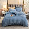 American Style Fleece Light Gray Velvet 4Pcs Bed Set