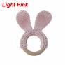 Baby Teether Bunny Ear Crochet Wooden Ring Safe Organic Wood Teething Rattle Toy Pacifier Clip Holder Wood Ring