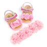 Barefoot Newborn Infant Shoes Toddler Flowers Prewalker Headband Kids Pu Soft Sole First Walker Baby Girls Sandals Floral