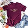 Casual Letter Moon Print Short Sleeve Summers Top Woman Tops Fashionable T-Shirts Designed Ladies Tees -Pt
