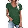 Casual Women's V-Neck Short-Sleeved Plain T-Shirt Ladies Top