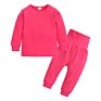 Children Pajamas Kids Plain Color Ribbed Cotton Pajamas Sets Kids Long Sleeves Sleepwear