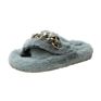 Design Gold Chain Plush Fluffy Slides Bedroom Shoes Womens Faux Fur Slippers