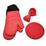 Extra Long Oven Mitts and Pot Holders Sets Heat Resistant Silicone Oven Mittens with Mini Oven Gloves and Pads Potholders
