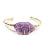 Gold Copper Wire Wrapped Open Cuff Bangle Handmade Women Natural Stone Bangle