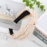 Hande Made Knotted Wide Headbands Women Lace and Pearl Elastic Accessories Headband