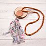 Handmade Wooden Disc Bead Beaded Pendant Women's Necklace Pearl Crystal Leopard Fabric Tassel Long Wool Chain