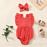 Ins Baby Girl Cotton Soft One Piece Bodysuit Headband 2Pcs Set Toddler Sleeveless Rompers Solid Color 0-2Y