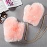 Korean Warm Faux Fox Fur Straw Gloves Women's Halter Neck plus Velvet Thick Plush Furry Mittens Trend Gloves