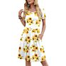 Lady Ruffle Elastic Loose Comfy Swing Sundress Elegant Casual Pocket Floral Print round Collar Short Sleeve Dress