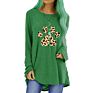 Leopard Cat Paw Print Long Sleeve Loose round Neck T-Shirt Top Women