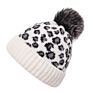 Leopard Warm Hat Wool Knitted Beanie Hat Removable Faux Fur Pom Pom Hats for Women