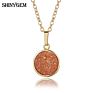 Long Chain round Shape Crystal Charm Costume Jewelry Druzy Stone Jewellery Pendant Necklace for Women and Girls