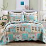 Luxury Vintage Wedding Blue Floral Reversible Patchwork 3 Pieces Cotton Queen Bedspread