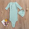 Newborn Baby Clothes Knitted Ribbed Cotton Baby Gown with Beanie Unisex Knotted Baby Gown Set