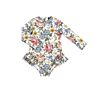 One Piece Girl Kids Swimsuit Clothes Flowers Print Long Sleeve Ruffle Girl Fall Pretty Swimwear
