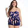 Plus Size Three-Layer Ruffled Swimsuit Print Split Skirt Women Swimsuit