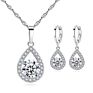 Qetesh Girl Jewelry Sets Cubic Zirconia Solitaire Tear Drop Necklace & Earring Set for Woman Bridesmaids Gift Present