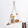 Rope Plant Flower Hanger Pot Holder, Decorative Wooden Macrame Wall Shelf, Boho Wall Hanging Decor