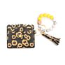 Silicone Bead Pu Bracelet Card Holder Purse Leopard Print Tassel Wallet Leather Keychain