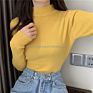 Sweater Women Autumn Pullover Sweaters Soft Stretch Ribbed Knitted Sweater Mock Neck Basic Casual Knit Tops