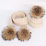 Thick Raccoon Fur Children Fur Pompon Knitted Hats Kids Fur Ball Hats Parent-Child Hat Scarf Set