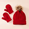 Three-Piece Scarf Hat Set Baby Girls Children Pompon Beanies Knitted Hats Kids Warm Wool Crochet Caps Unisex