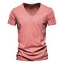 V-Neck T-Shirt Men 100% Combed Cotton Solid Short Sleeve T Shirt Men Fitness Undershirt Male Tops Tees