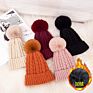 Velvet Hat Cap Women Knitting Cap Faux Fur Pompoms Beanie Hat