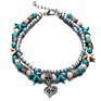 Vintage Heart Elephant Owl Starfish Turtle Pendant Turquoise Beads Women Beach Anklet Bracelet Foot Jewelry
