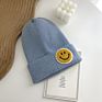 Women 15 Colors Stock Knit Beanies with Logo Smiley Face Beanie