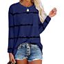 Women Style Tops Striped O-Neck T Shirt Splicing Long Sleeve Top Female Loose Tee Shirts