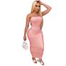 Women's Basic Sleeveless Tube Top Strapless Bodycon Midi Club Dress