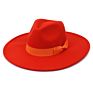 Womens Classic Wide Brim Floppy Panama Bow Hat Belt Buckle Wool Felt Fedora Hat