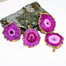 Women's Natural Raw Sliced Druzy Stone Agate Crystal Pendant Necklace Sunflower Necklace