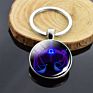 12 Constellations Key Chains Zodiac Signs Aries Leo Libra Glass Cabochon Keychain Double Side Pendant Trinket