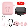 6 In-1 Protective Case for Airpods 1 2 Headphone Storage Box Lanyard Carabiner Silicone Cover for Air Pods 2 Case Ear Cap