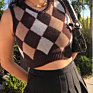 Arrivals Spring Fall Casual Crop Women V-Neck Sleeveless Ladies Plaid Knit Argyle Sweater Vest