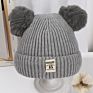 Baby Double Layer Velvet Warm Cute Unisex Knitted Beanie with 2 Pom Pom