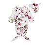 Baby Girls Floral Print Soft and Cute Design Knot Gown Romper with Hat Sleeping Bag Clothes Baby Gown