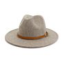 Beige Wool Fedora Hat with Belt Panama Jazz Cap Men Women Autumn Wide Brim Hats